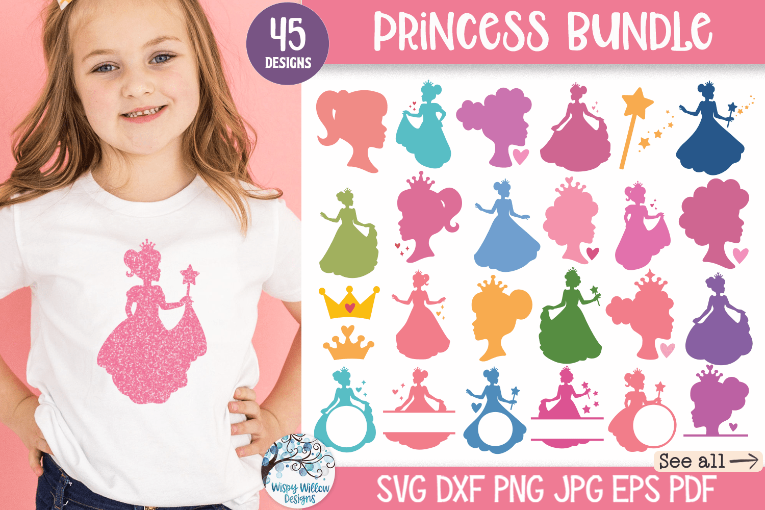 Princess SVG Bundle | 45 Designs for Girls Wispy Willow Designs Company