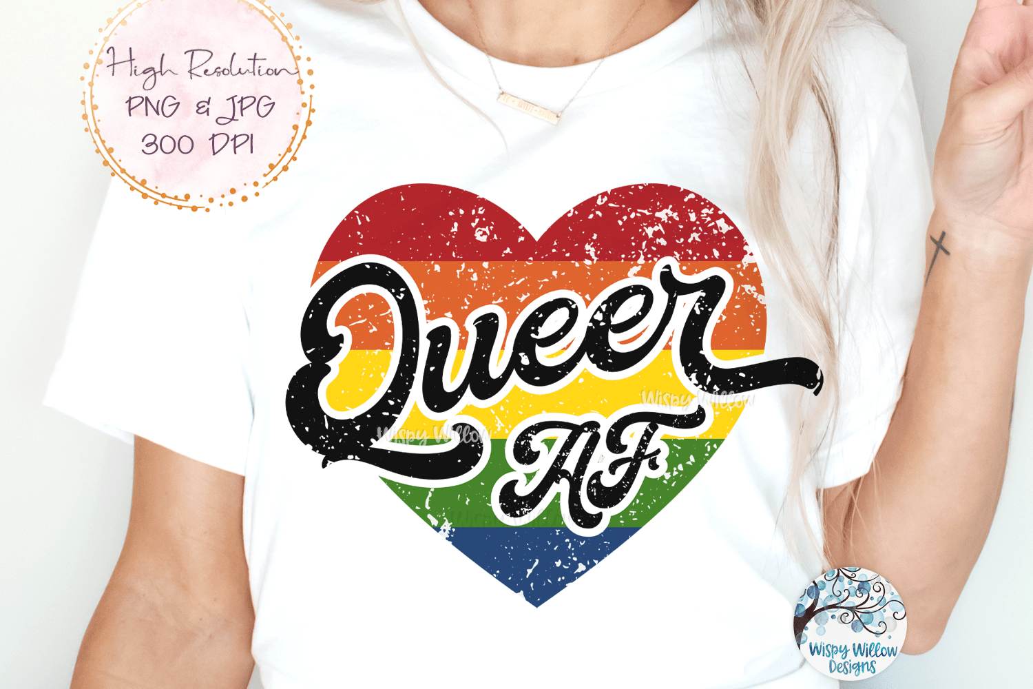 Queer AF Heart Sublimation Png Wispy Willow Designs Company