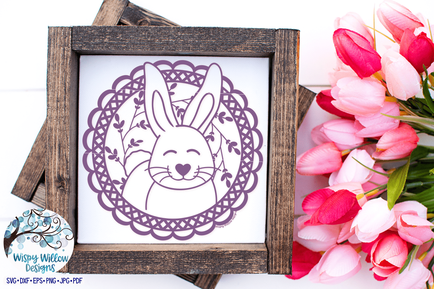 Rabbit in Floral Wreath SVG Wispy Willow Designs Company