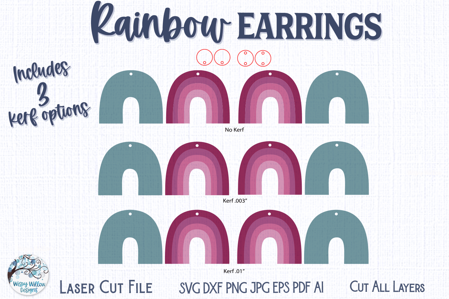 Rainbow Earrings for Glowforge Laser SVG Wispy Willow Designs Company