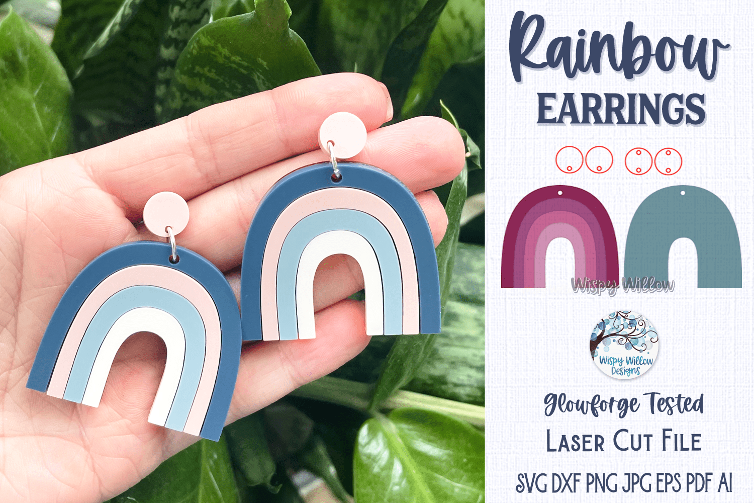 Rainbow Earrings for Glowforge Laser SVG Wispy Willow Designs Company