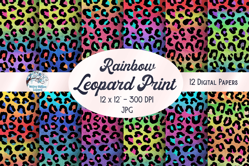 Rainbow leopard background sublimation design Hippie PNG download Hand  drawn digital paper