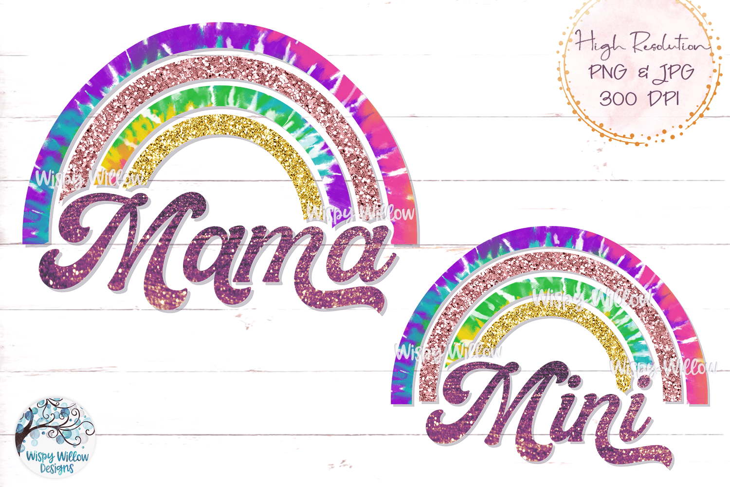 Rainbow Mama and Mini PNG Sublimation Wispy Willow Designs Company