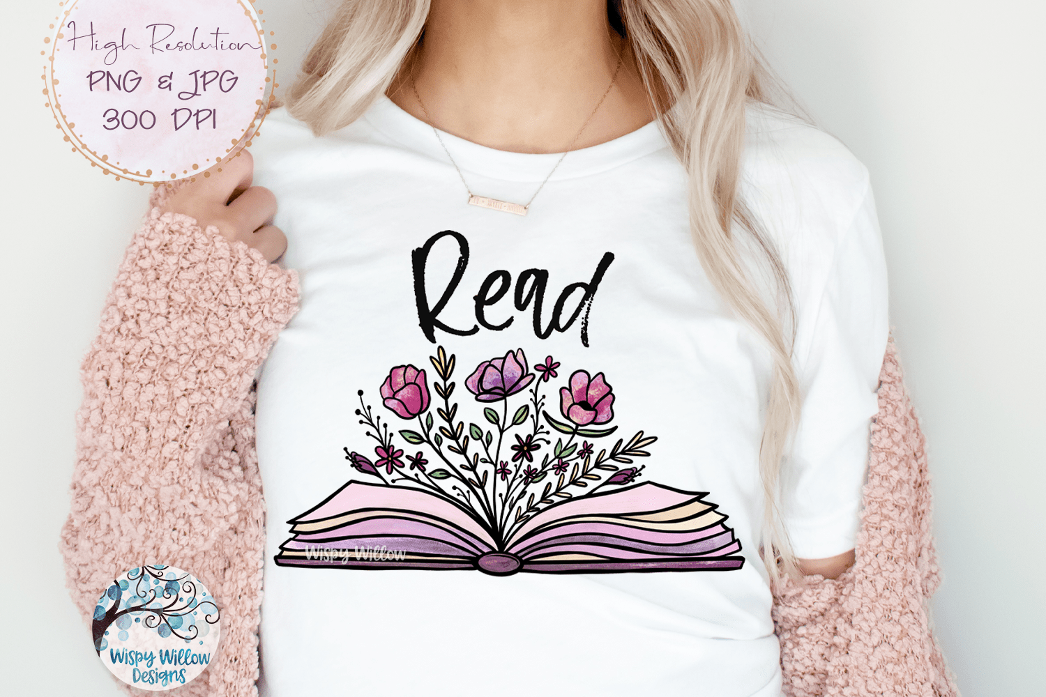 Read Book with Flowers Sublimation PNG Wispy Willow Designs Company