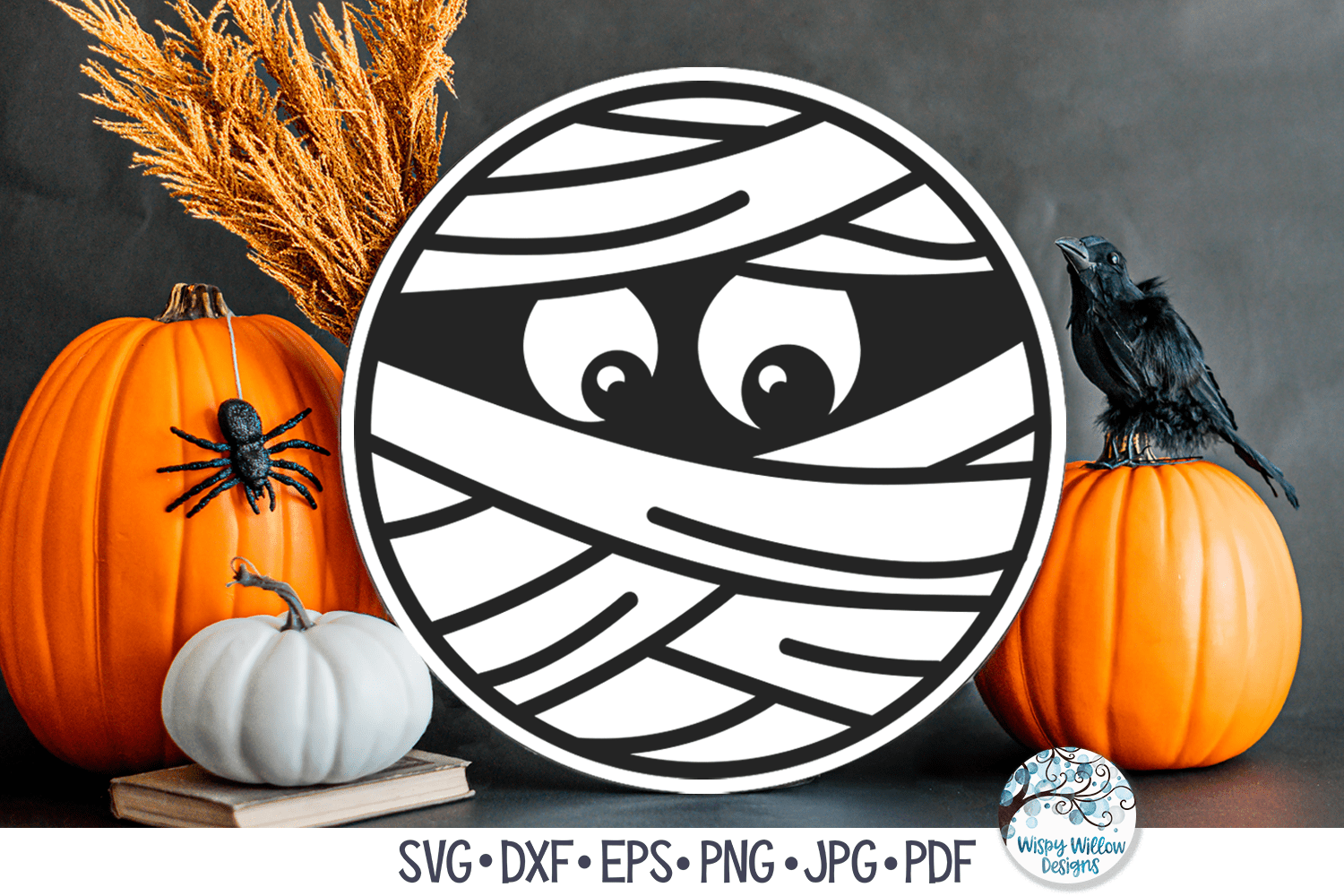 Round Mummy SVG | Halloween Sign Wispy Willow Designs Company