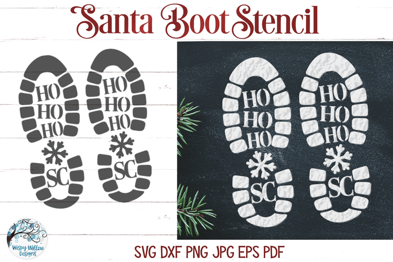 Santa Believe and Christmas Boot Prints Stencil