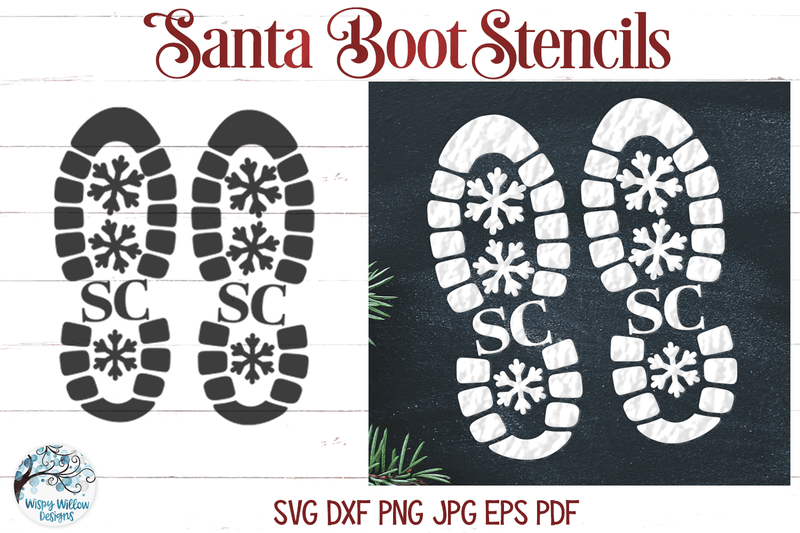 Santa Boot Print Stencil SVG