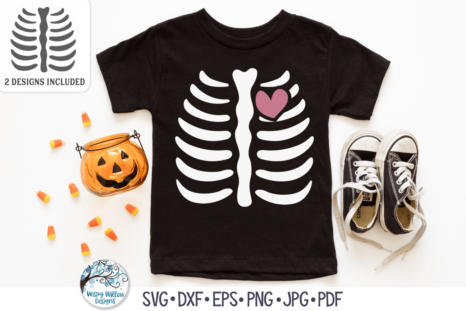 Skeleton Chest with Heart SVG | Cute Halloween Shirt Wispy Willow Designs Company