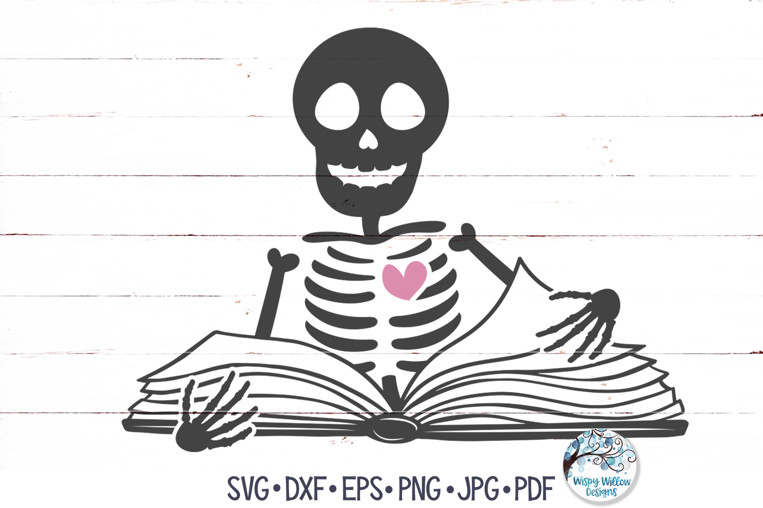 Skeleton Reading Book SVG | Halloween Cut File Wispy Willow Designs Company