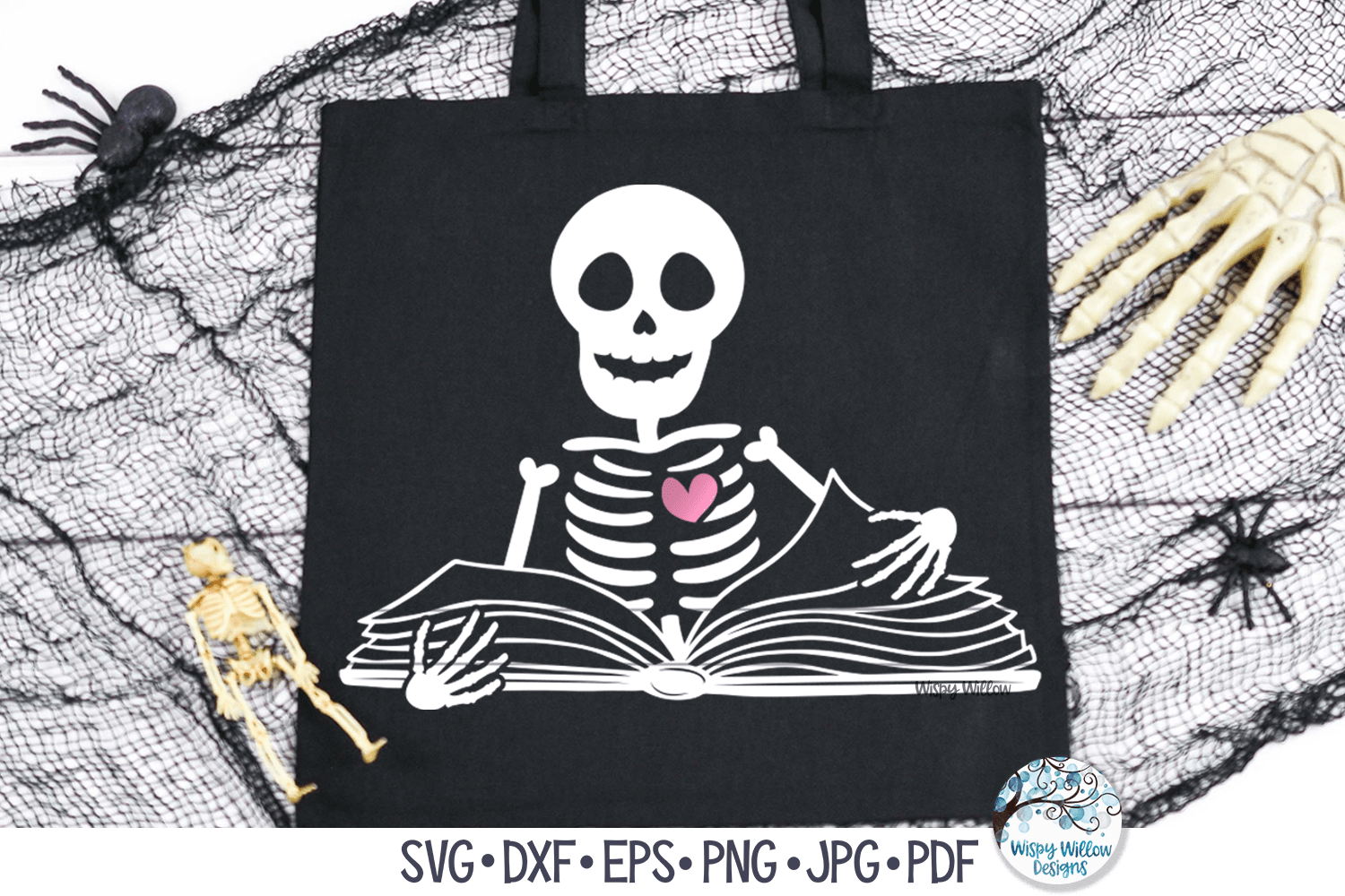 Skeleton Reading Book SVG | Halloween Cut File Wispy Willow Designs Company