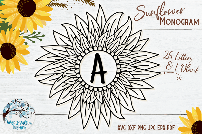 Sunflower SVG Bundle, Sunflower SVG, Flower Svg, Monogram Svg